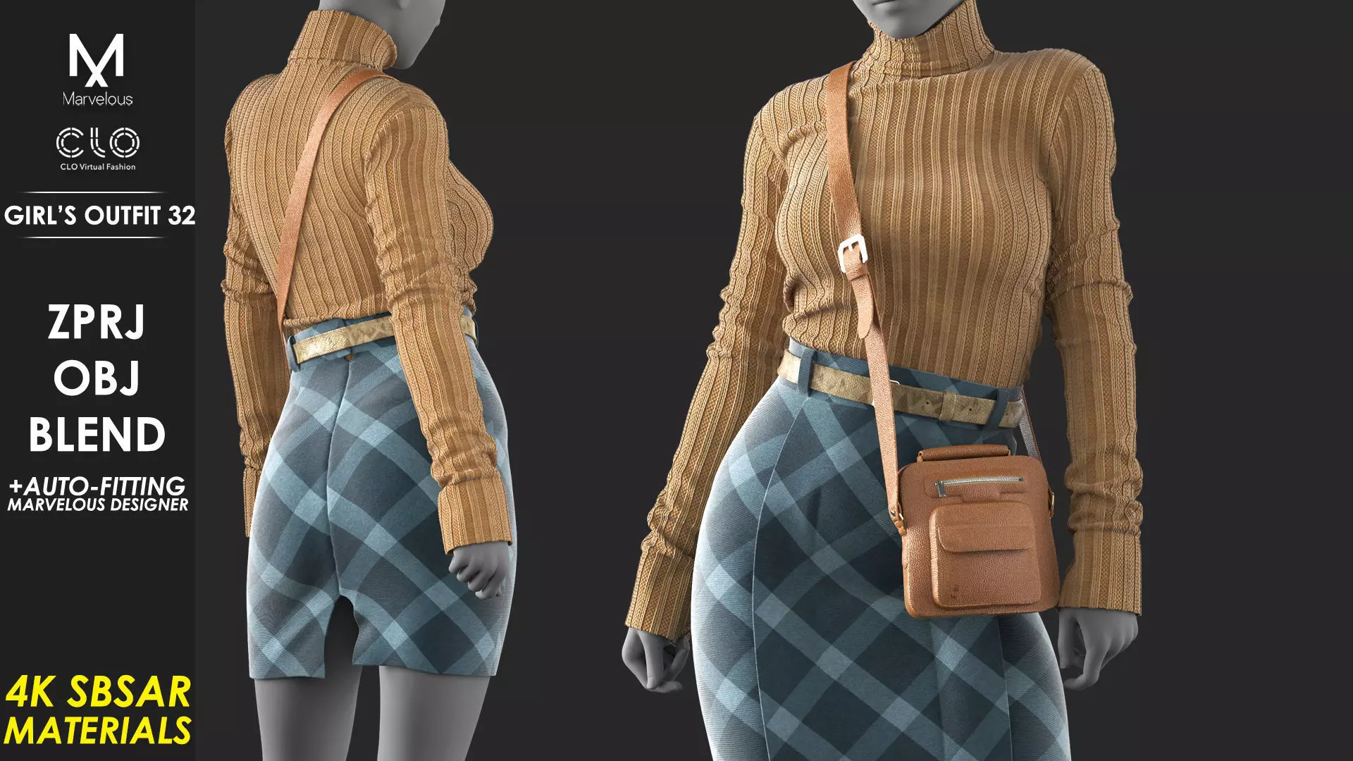 Girls Outfit 32 - Marvelous Designer 3D model_0