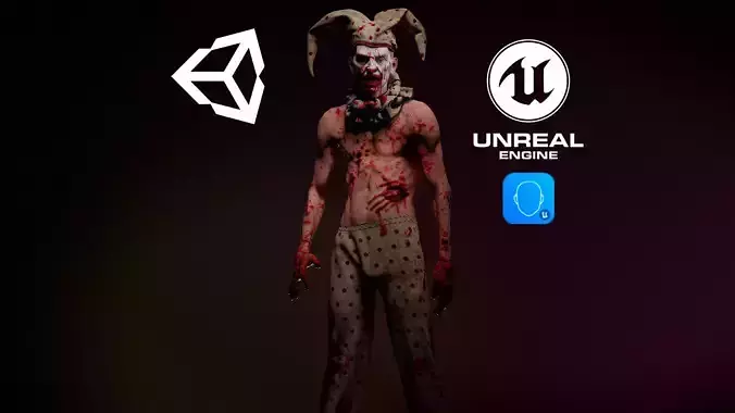 Scary Clown for horror games Low-poly 3D model