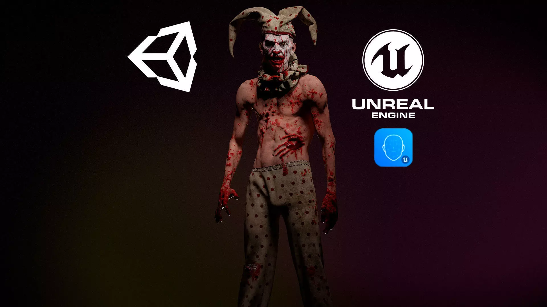 Scary Clown for horror games Low-poly 3D model_0