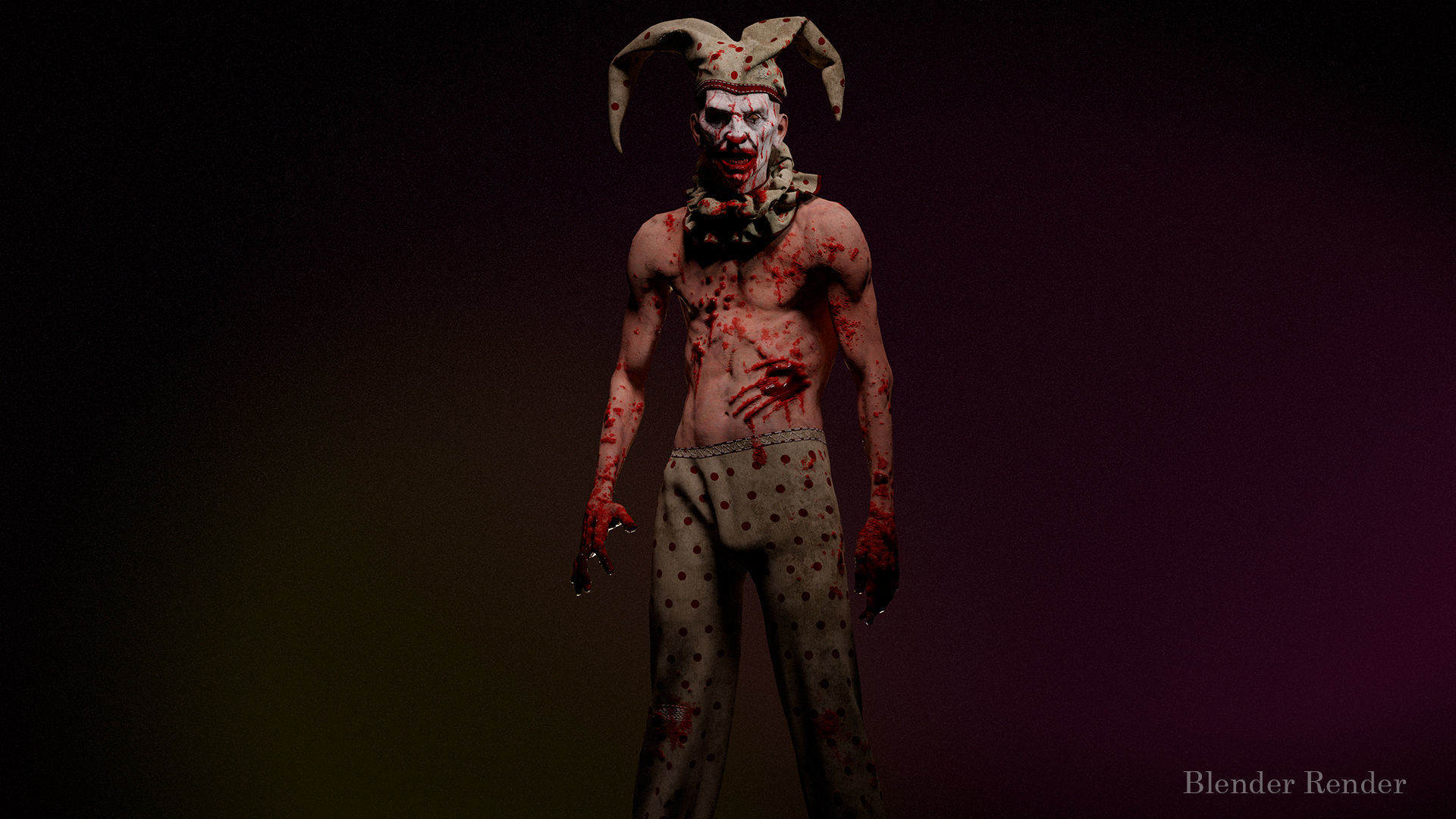 Scary Clown for horror games Low-poly 3D model_3