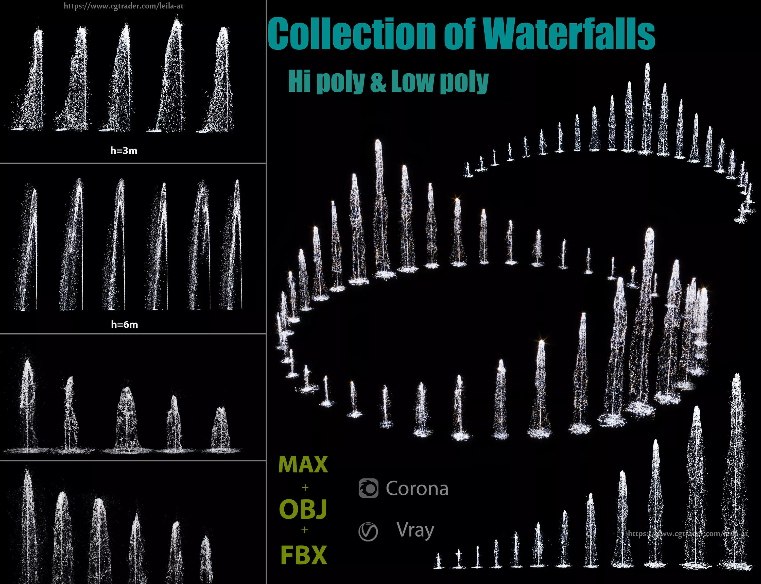 BIG Collection of Fountains - Low poly and hi Poly 3D model