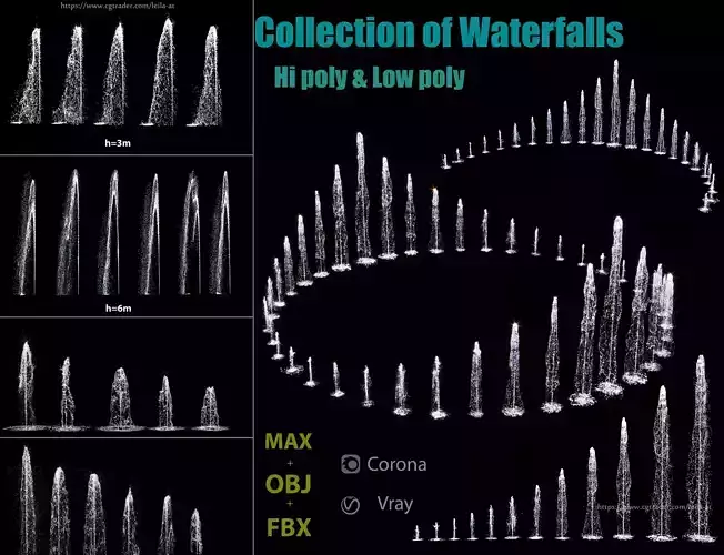 BIG Collection of Fountains - Low poly and hi Poly 3D model