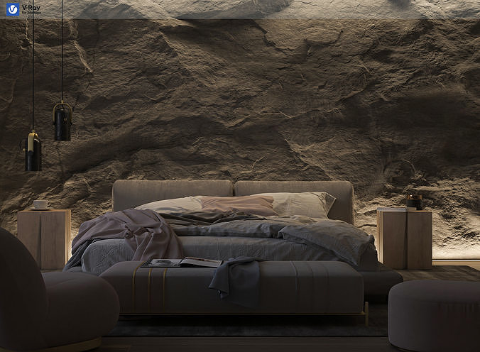 Rock Bedroom interior scene 3D model 3D model 2