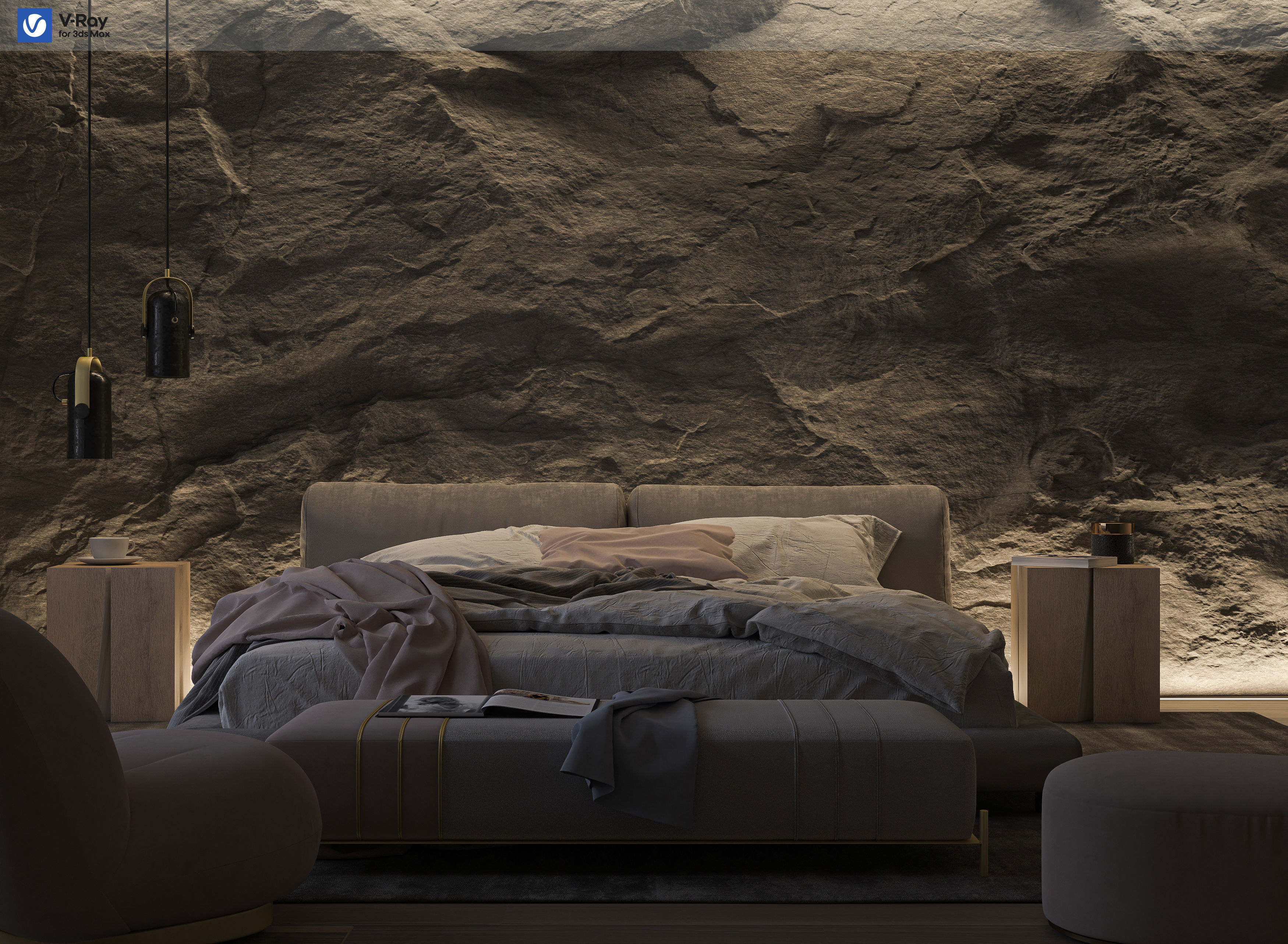 Rock Bedroom interior scene 3D model 3D model_1