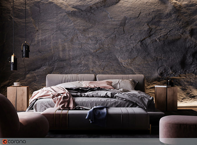 Rock Bedroom interior scene 3D model 3D model 4