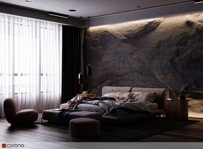Rock Bedroom interior scene 3D model 3D model 3