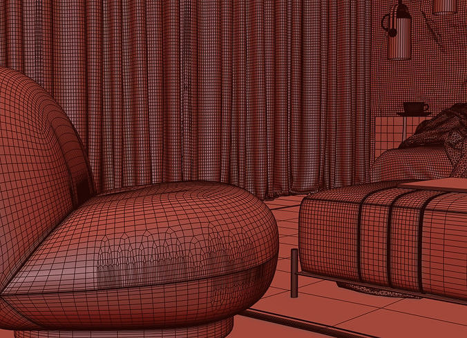 Rock Bedroom interior scene 3D model 3D model 6