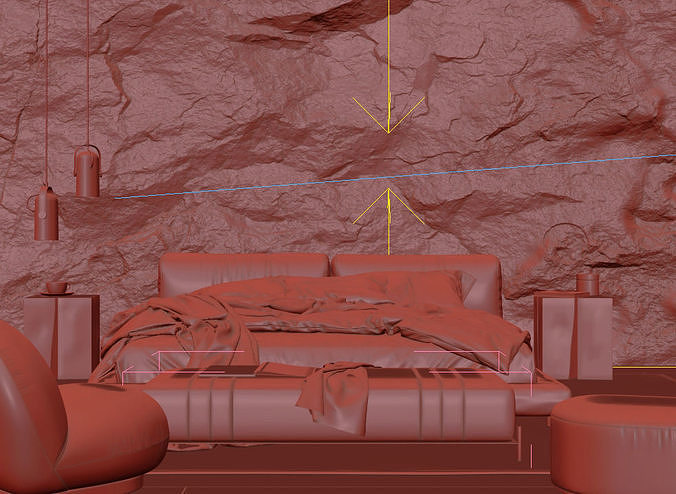 Rock Bedroom interior scene 3D model 3D model 7