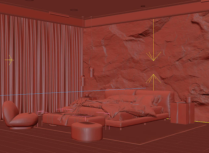 Rock Bedroom interior scene 3D model 3D model 5