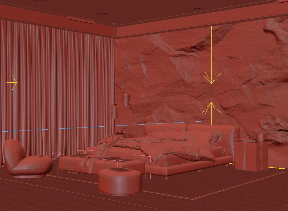 Rock Bedroom interior scene 3D model 3D model_4