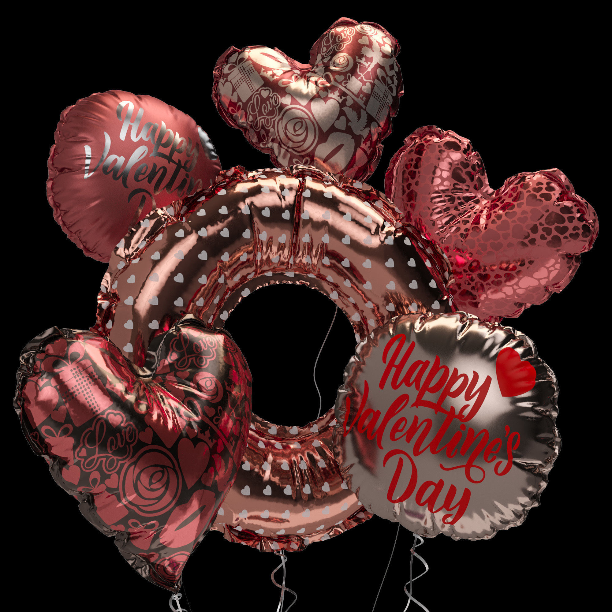 Love Balloons Valentines Day Set 3D model_1