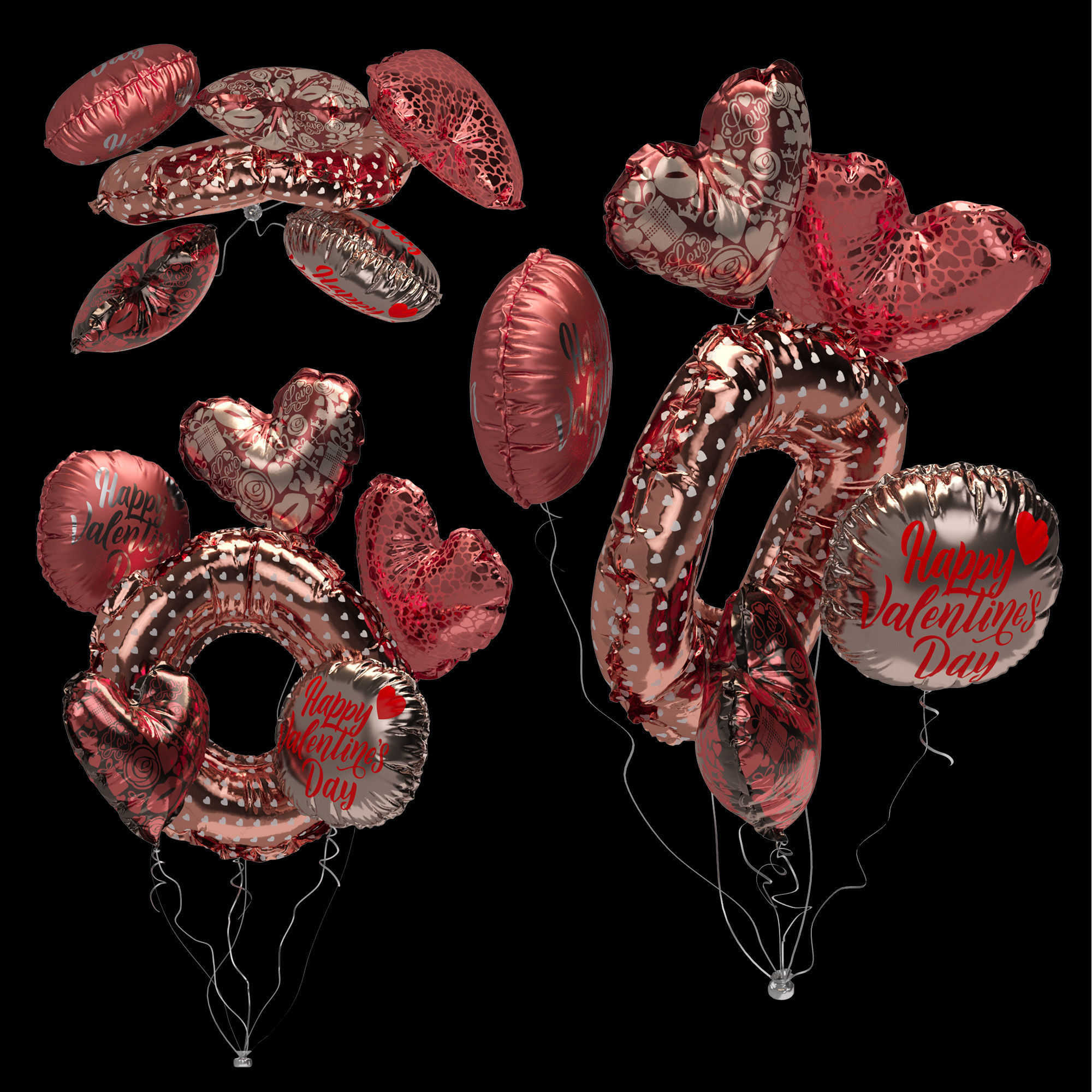 Love Balloons Valentines Day Set 3D model_5