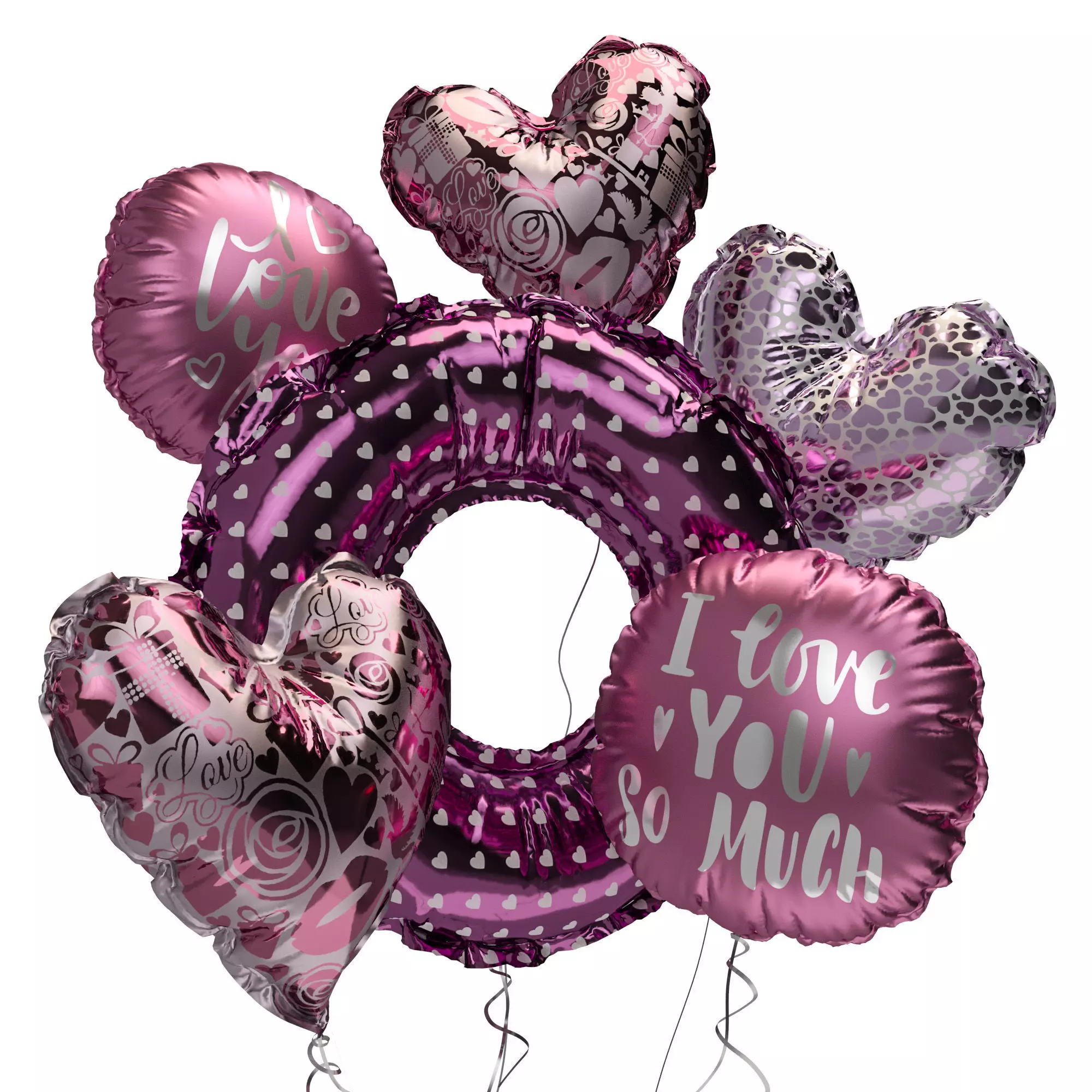 Love Balloons Valentines Day Set 3D model_0