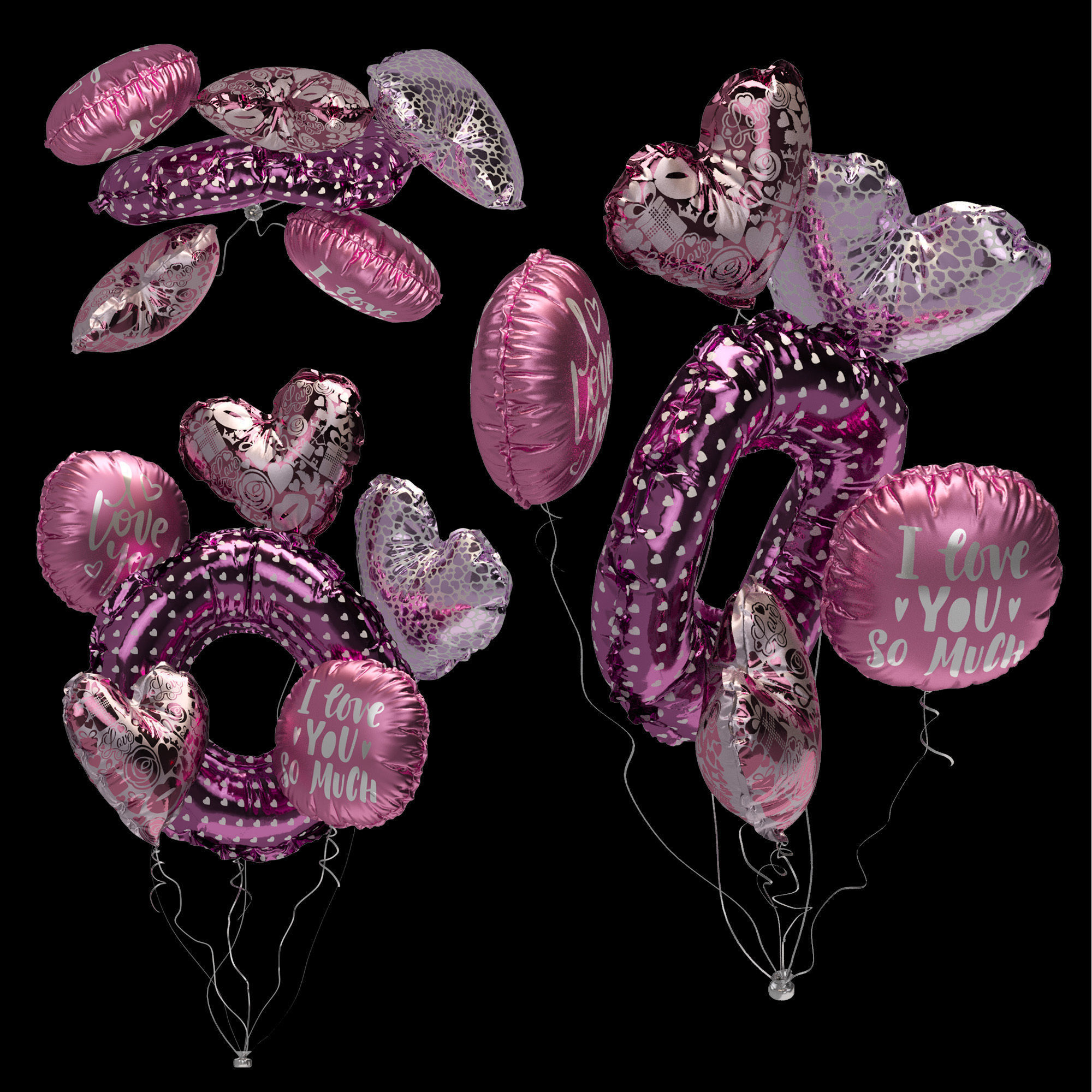 Love Balloons Valentines Day Set 3D model_4