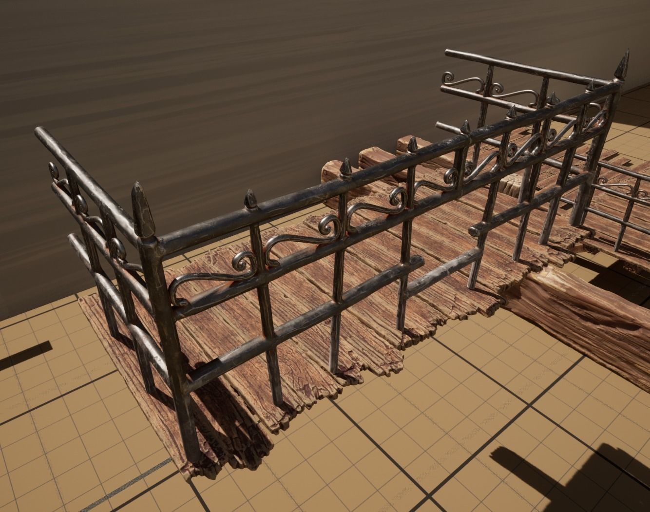 Wooden beams planks floor and balcony pack Low-poly 3D model_2