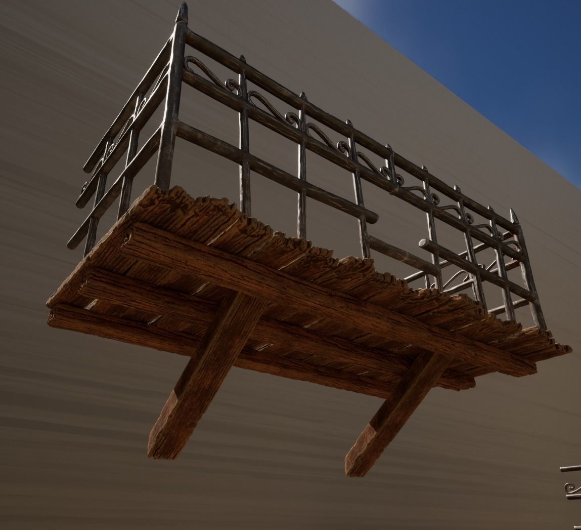 Wooden beams planks floor and balcony pack Low-poly 3D model_10