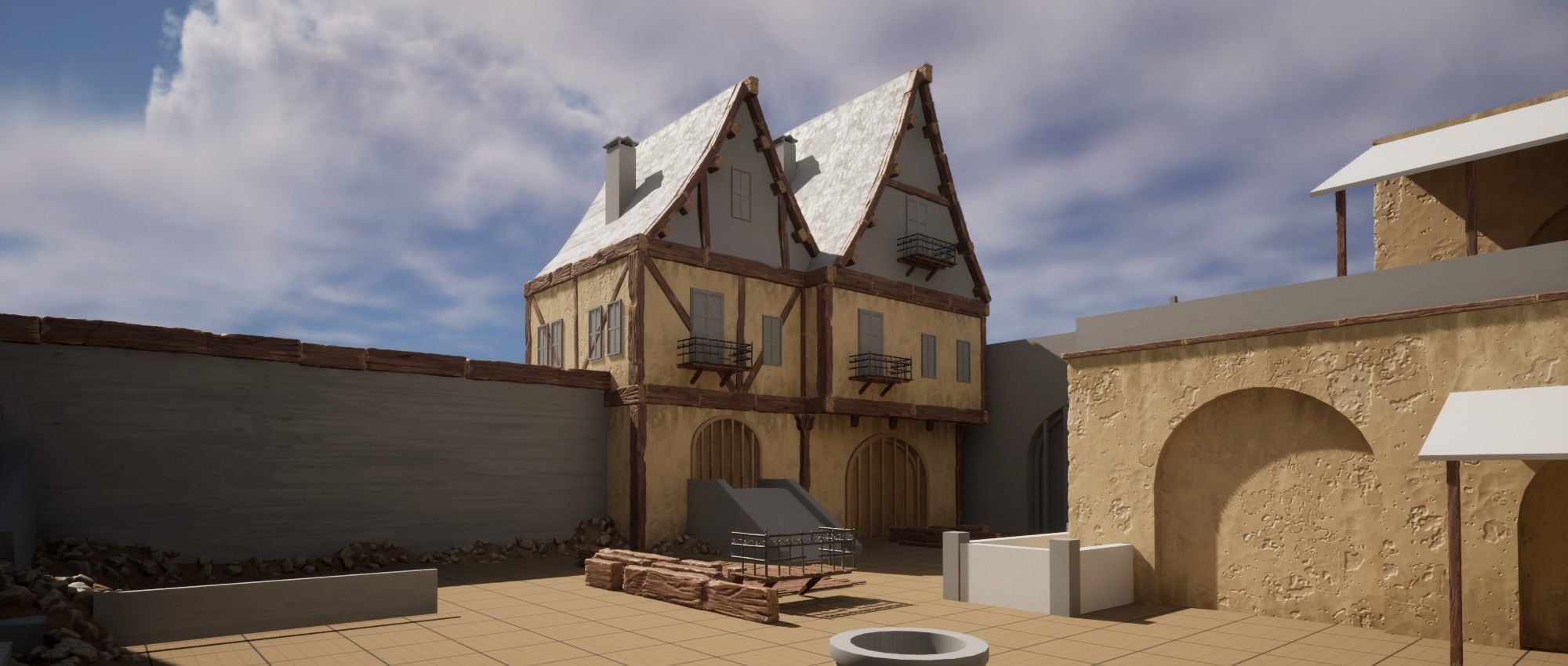 Wooden beams planks floor and balcony pack Low-poly 3D model_3