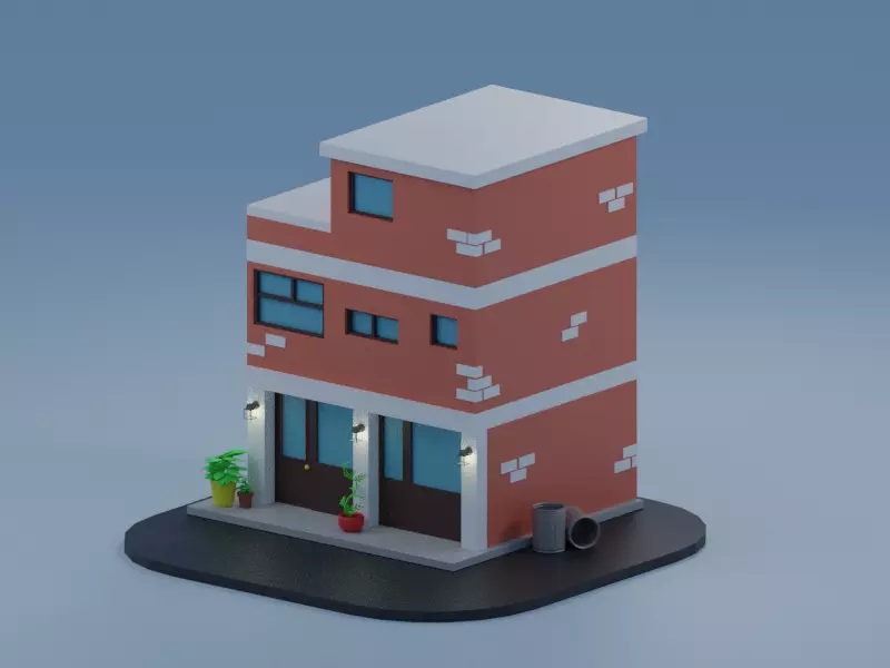 Cartoon house Low-poly 3D model_0