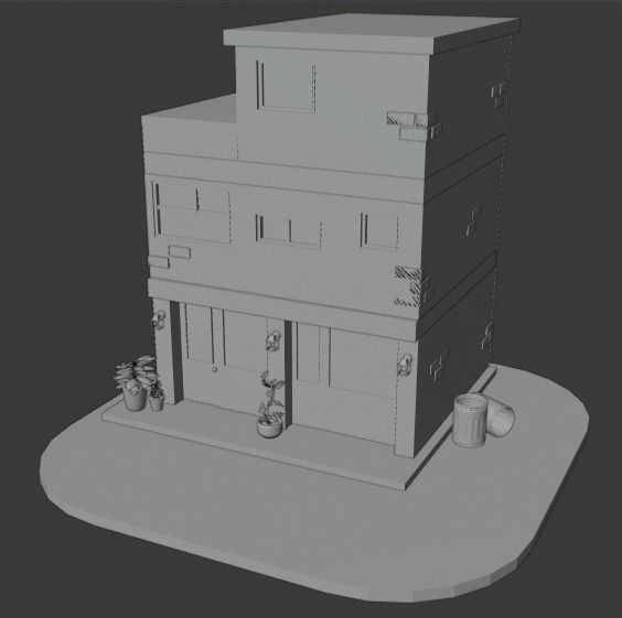 Cartoon house Low-poly 3D model_3