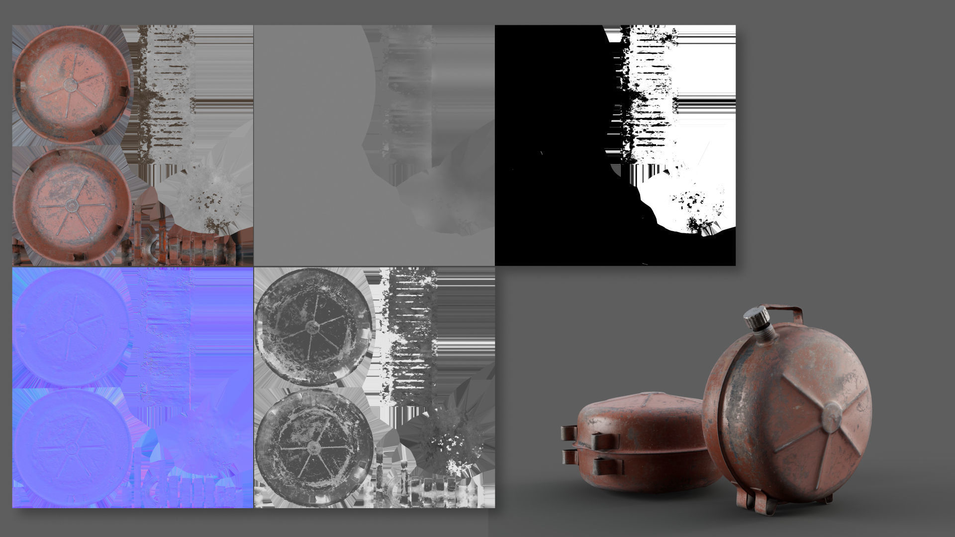 Canister realistic two rusty metal containers 3D model_5