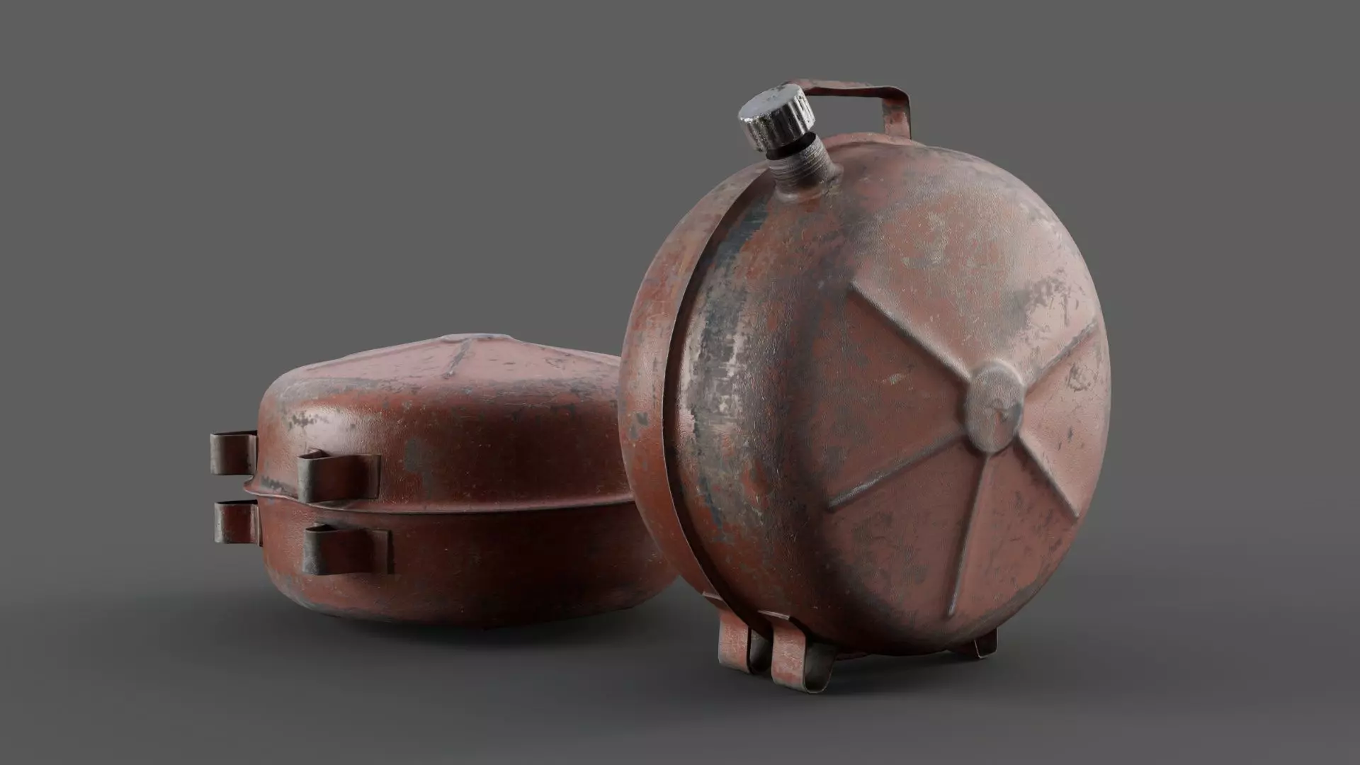 Canister realistic two rusty metal containers 3D model_0