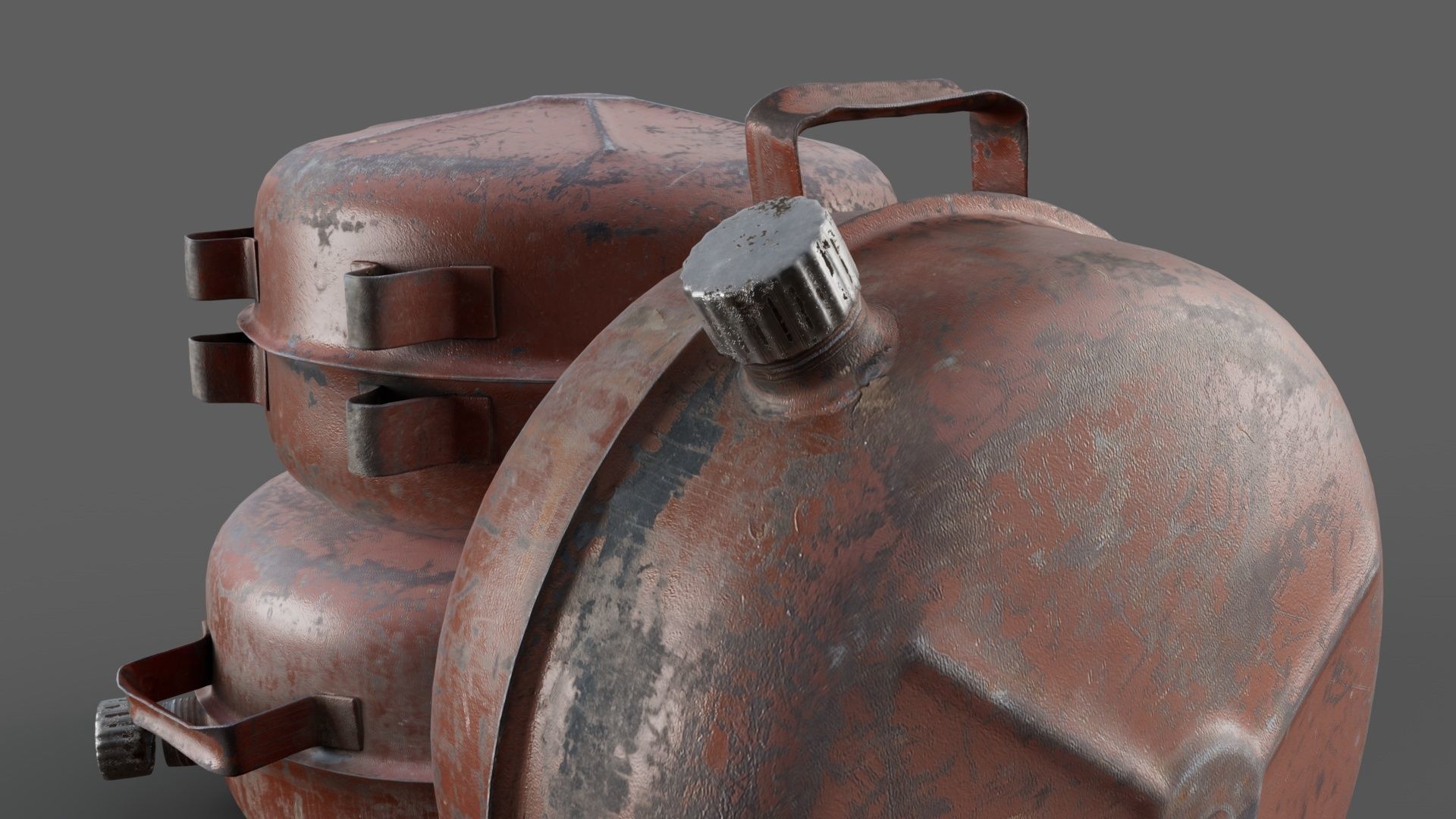 Canister realistic two rusty metal containers 3D model_2