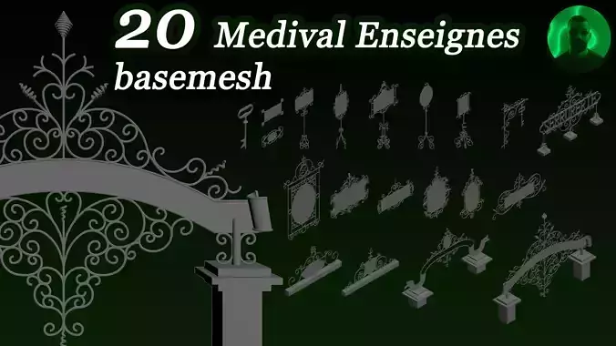 20 medival enseignes base mesh  3D model