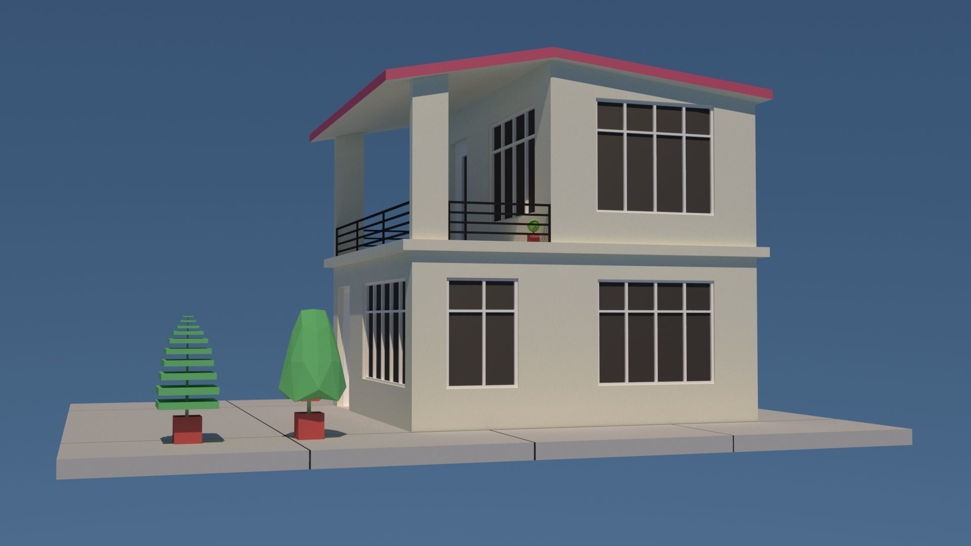 Modern House 03 Low-poly 3D model_9