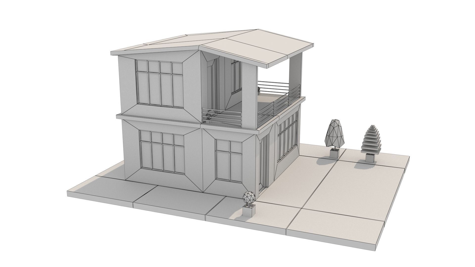 Modern House 03 Low-poly 3D model_11