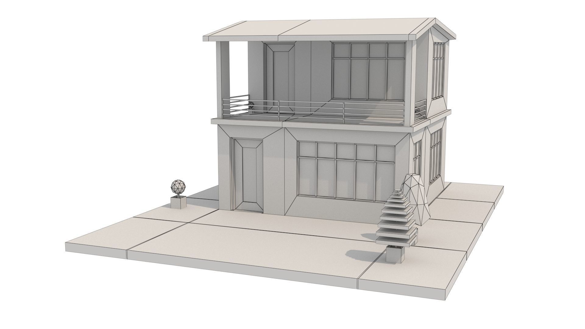 Modern House 03 Low-poly 3D model_10