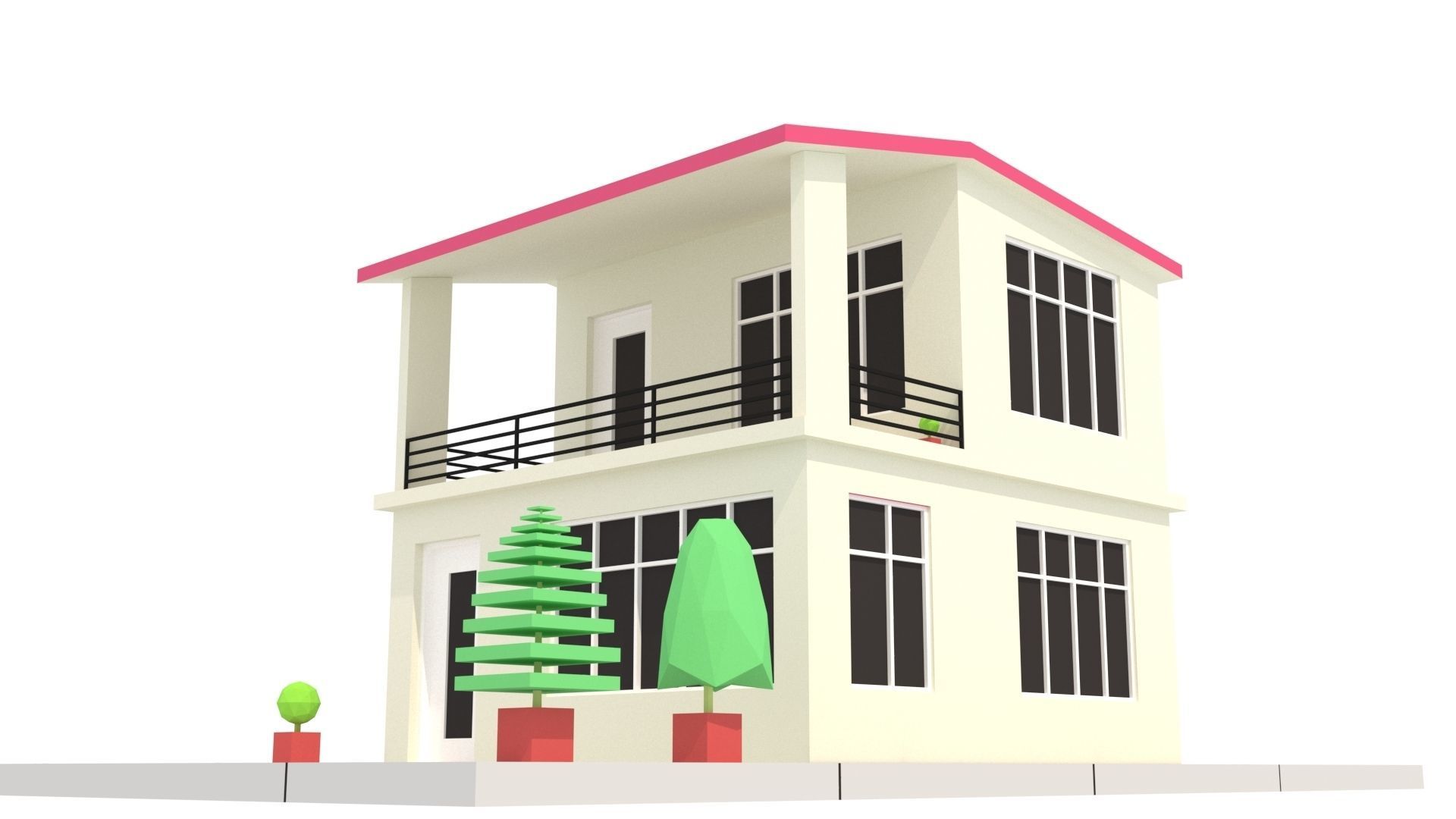 Modern House 03 Low-poly 3D model_8