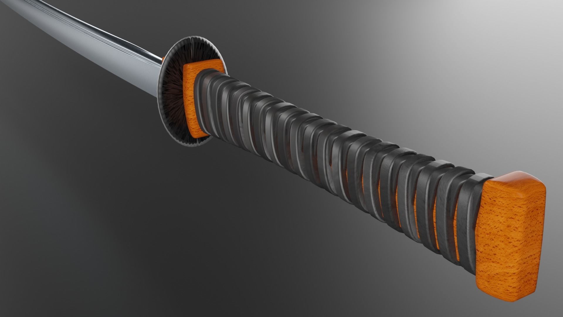 Weapon Sword Katana with wooden handle 3D model 3D model_1
