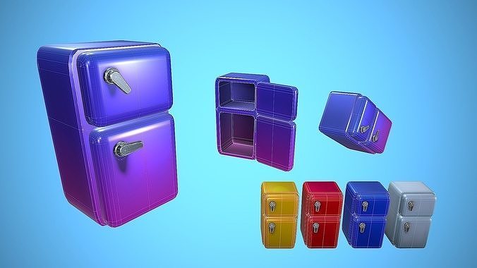 FRIDGE CARTOON STYLIZED KITCHEN OPEN Low-poly 3D model 2