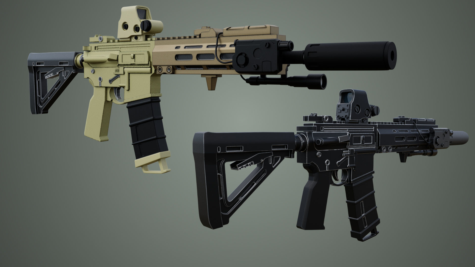 Assault Rifle HK416 A5 Low-poly 3D model_7