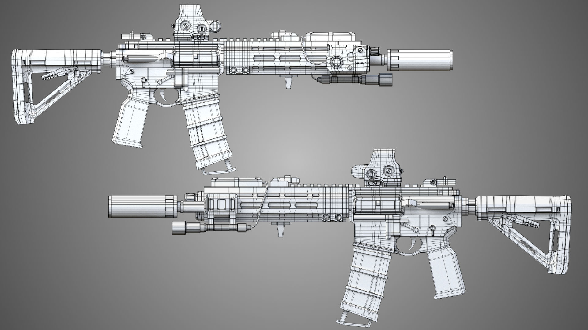 Assault Rifle HK416 A5 Low-poly 3D model_8