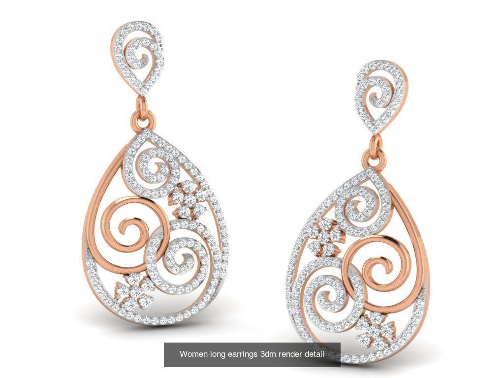 162 Women drop earrings 3dm render detail  3D Model Collection_162