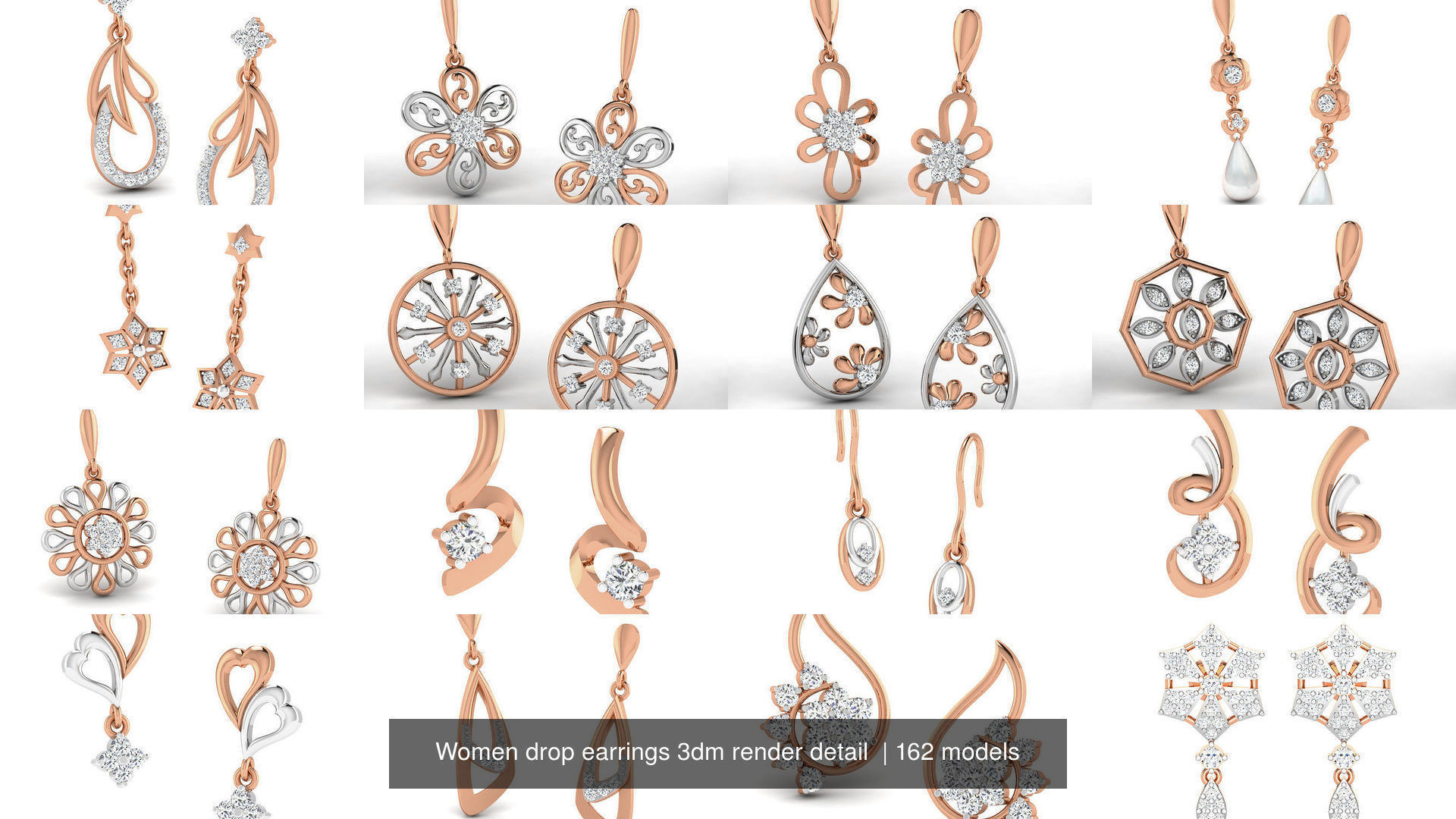 162 Women drop earrings 3dm render detail  3D Model Collection_12