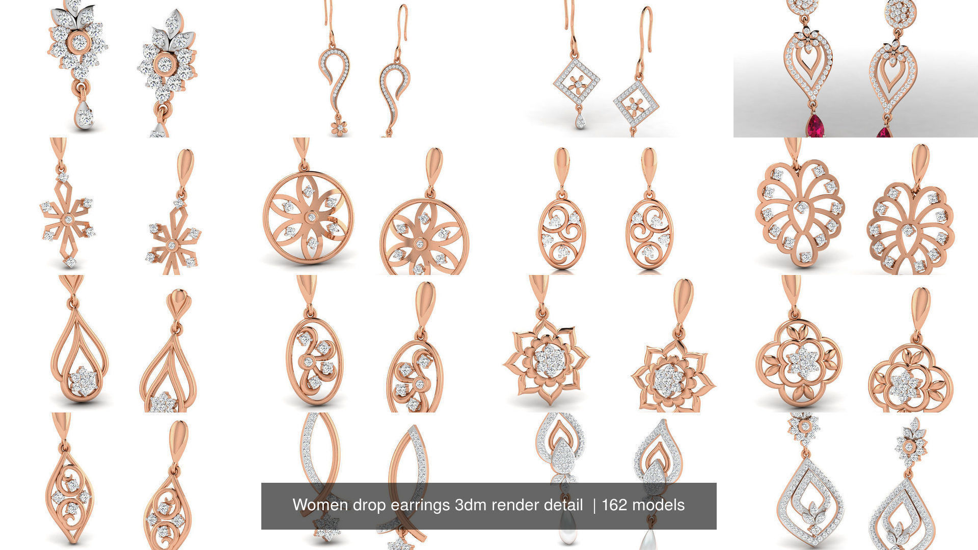 162 Women drop earrings 3dm render detail  3D Model Collection_10