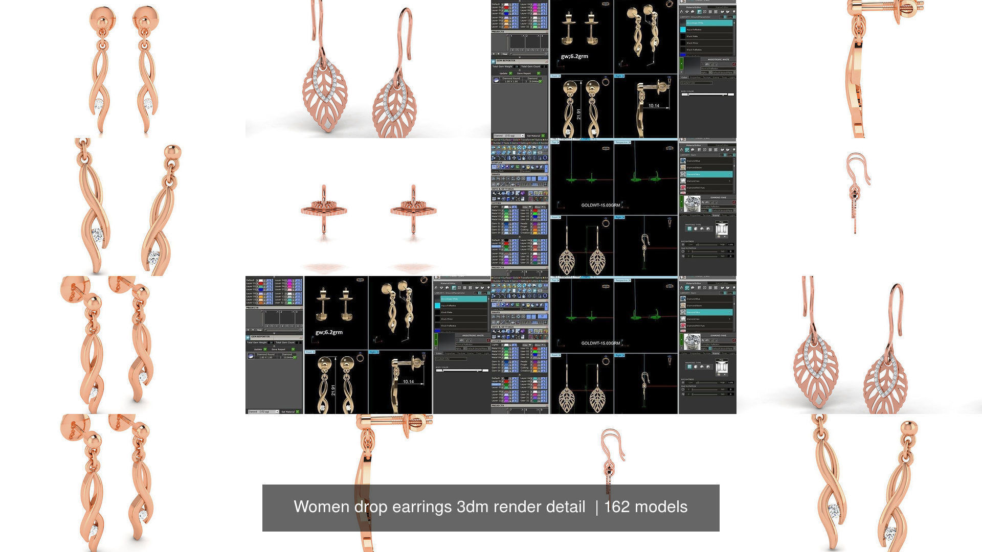 162 Women drop earrings 3dm render detail  3D Model Collection_19