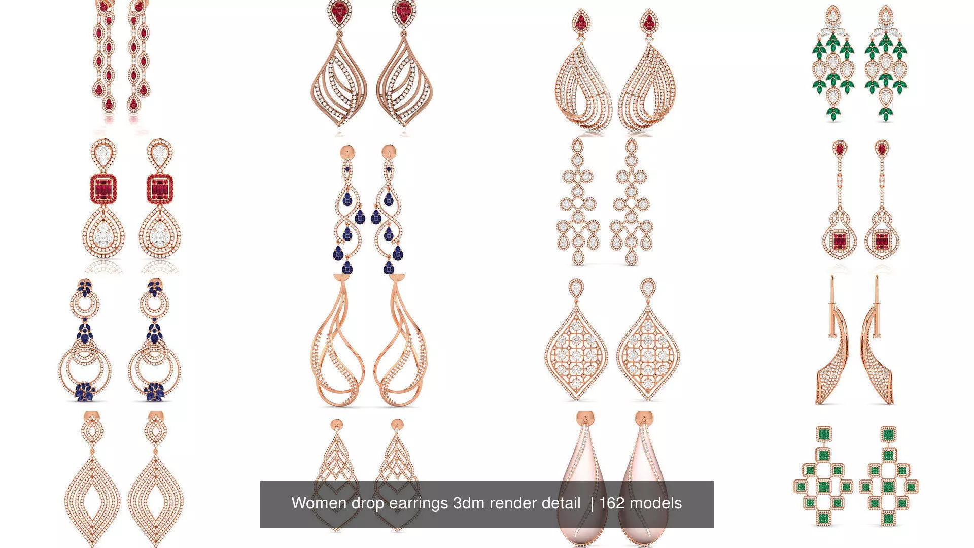 162 Women drop earrings 3dm render detail  3D Model Collection_0