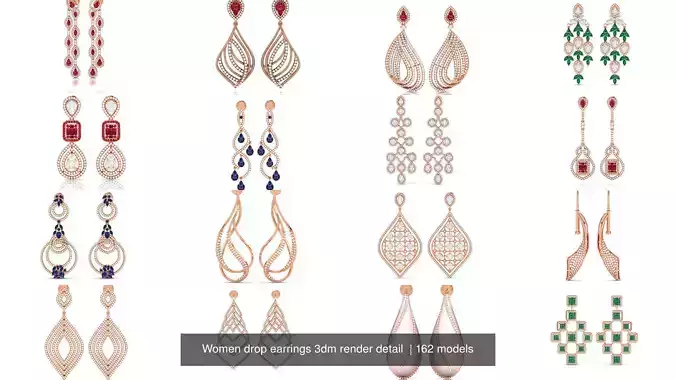162 Women drop earrings 3dm render detail  3D Model Collection