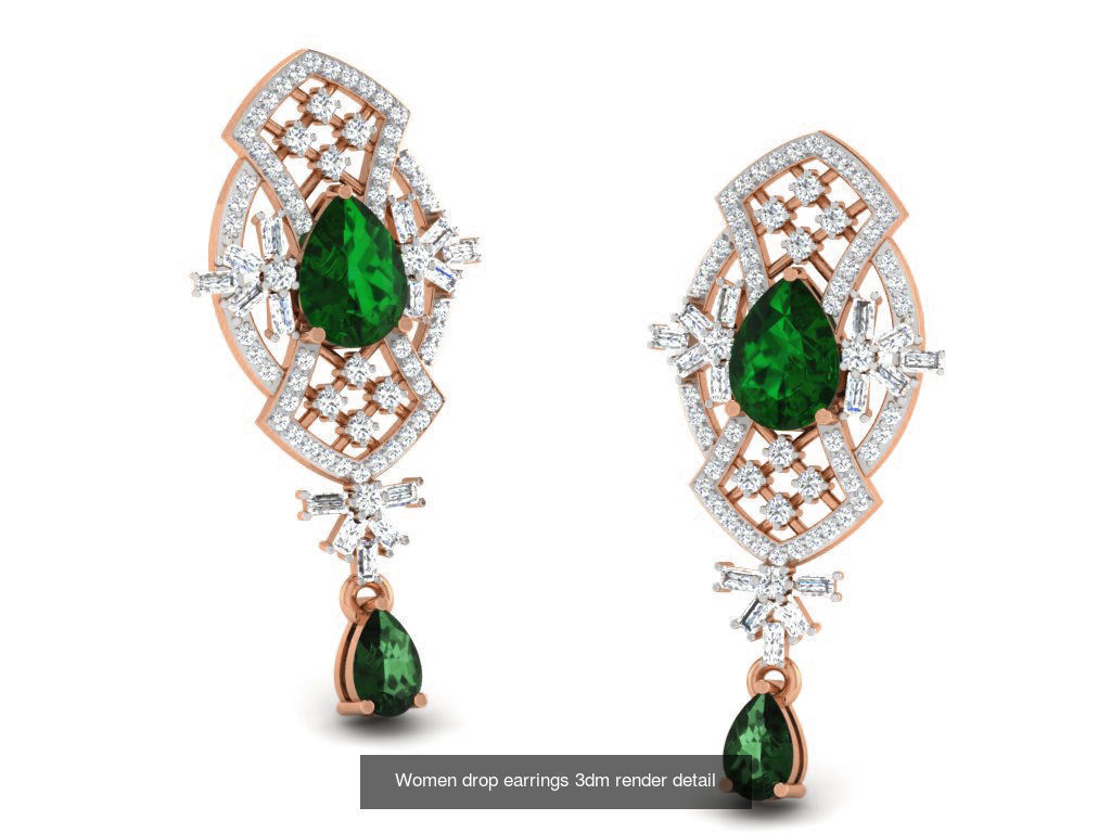 162 Women drop earrings 3dm render detail  3D Model Collection_159