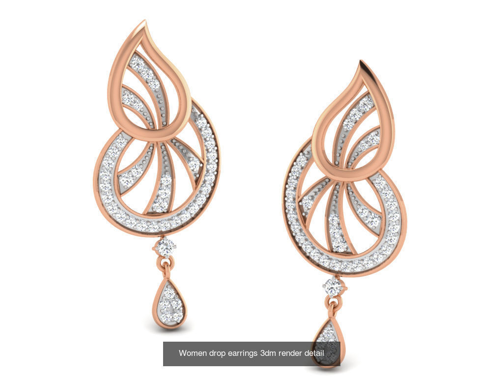 162 Women drop earrings 3dm render detail  3D Model Collection_94