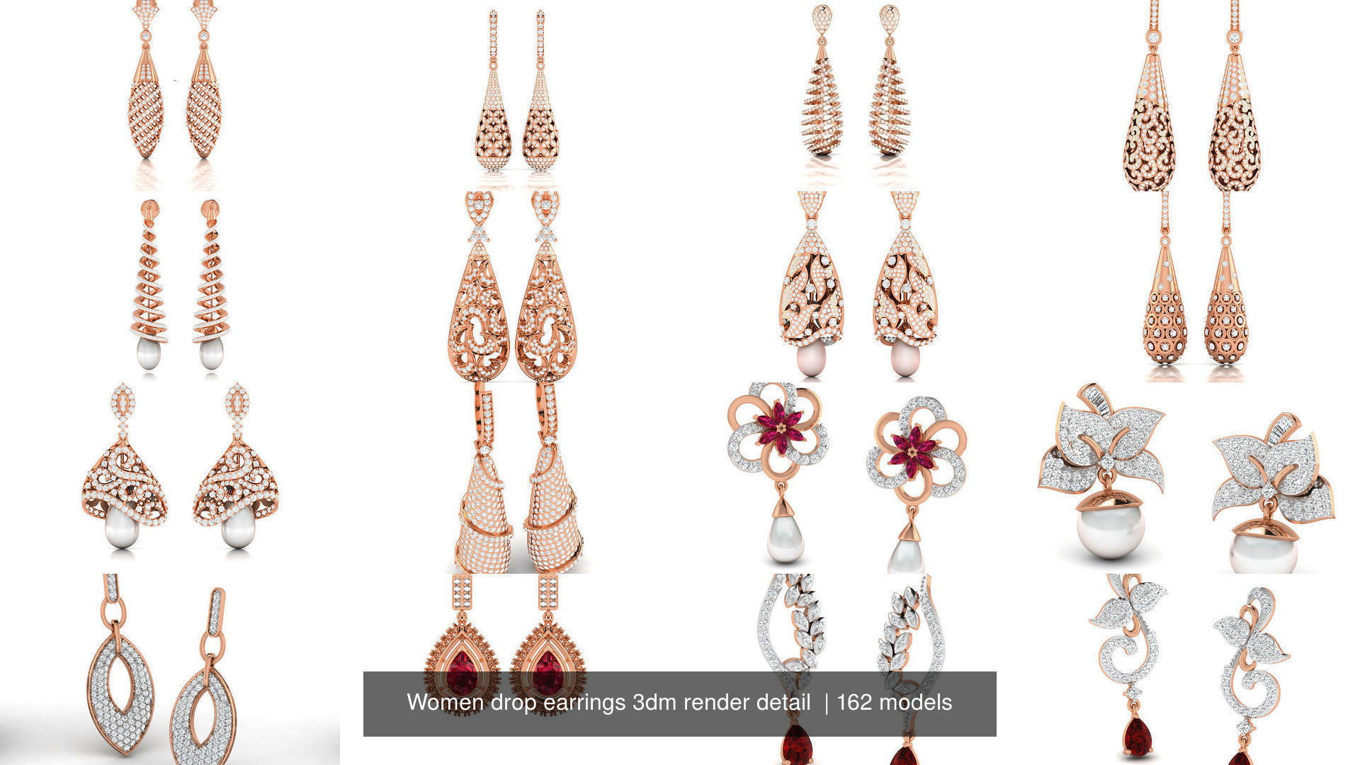 162 Women drop earrings 3dm render detail  3D Model Collection_4