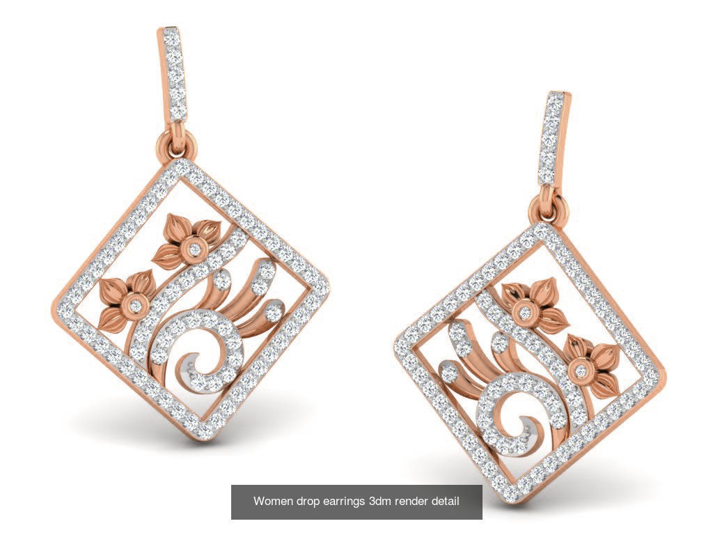162 Women drop earrings 3dm render detail  3D Model Collection_156