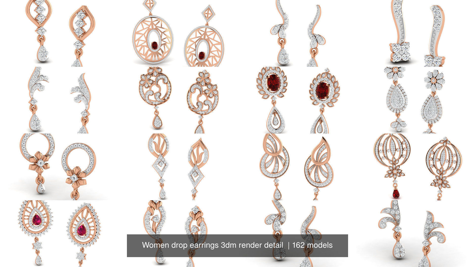 162 Women drop earrings 3dm render detail  3D Model Collection_8