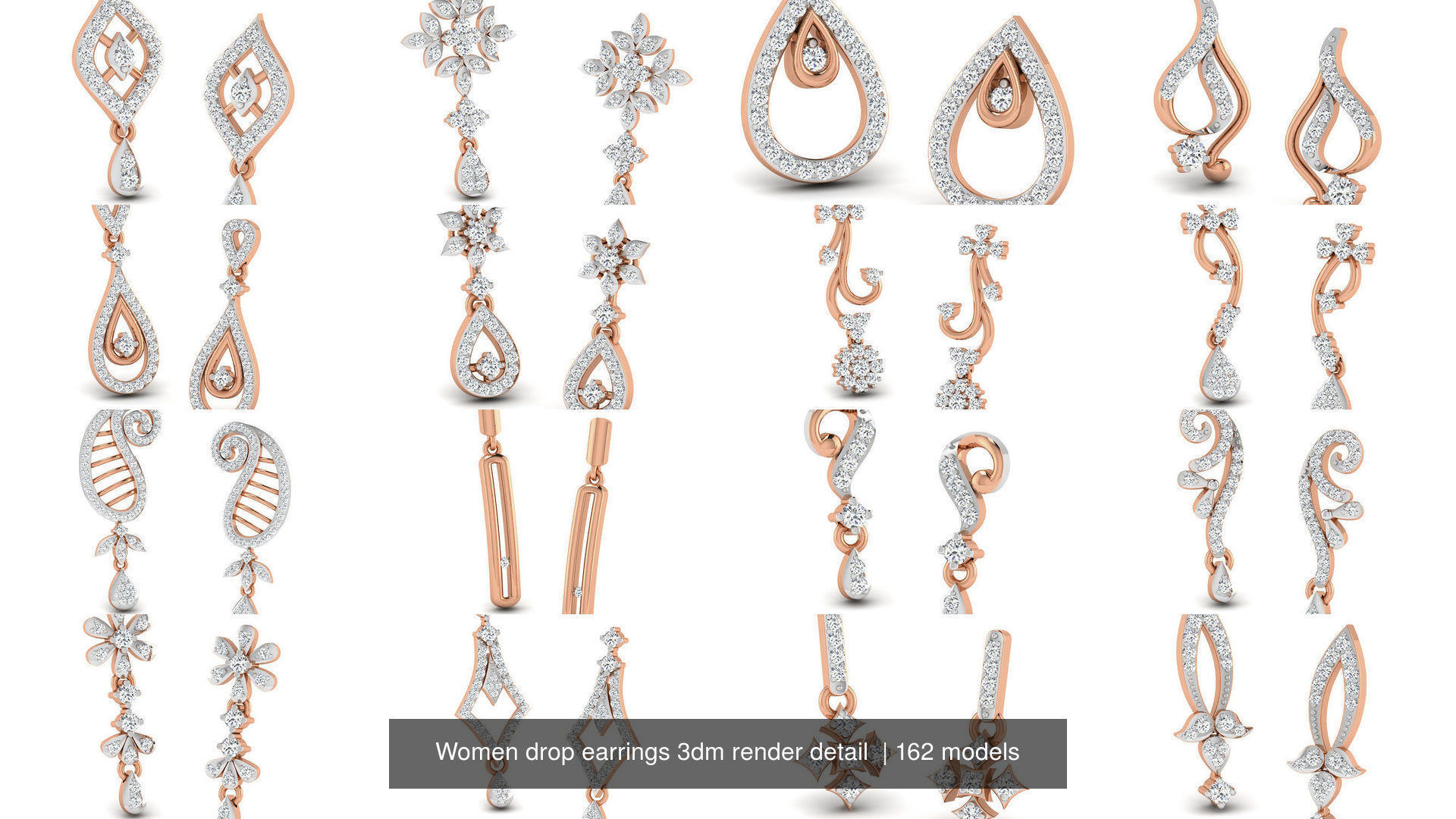 162 Women drop earrings 3dm render detail  3D Model Collection_14