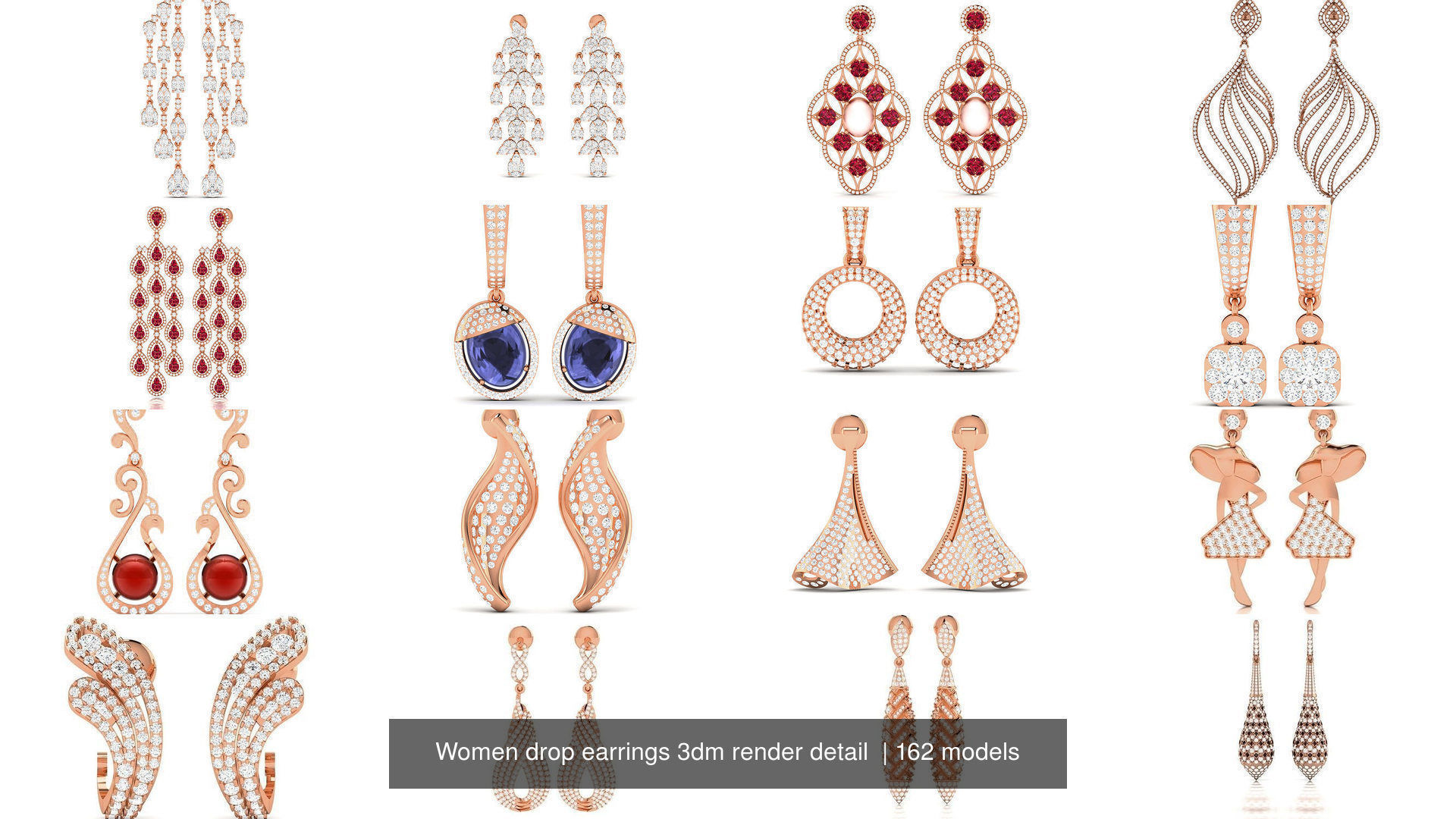 162 Women drop earrings 3dm render detail  3D Model Collection_2