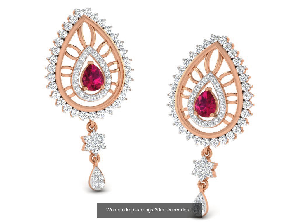 162 Women drop earrings 3dm render detail  3D Model Collection_96