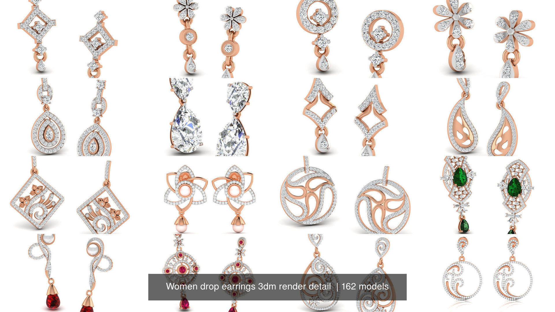 162 Women drop earrings 3dm render detail  3D Model Collection_16